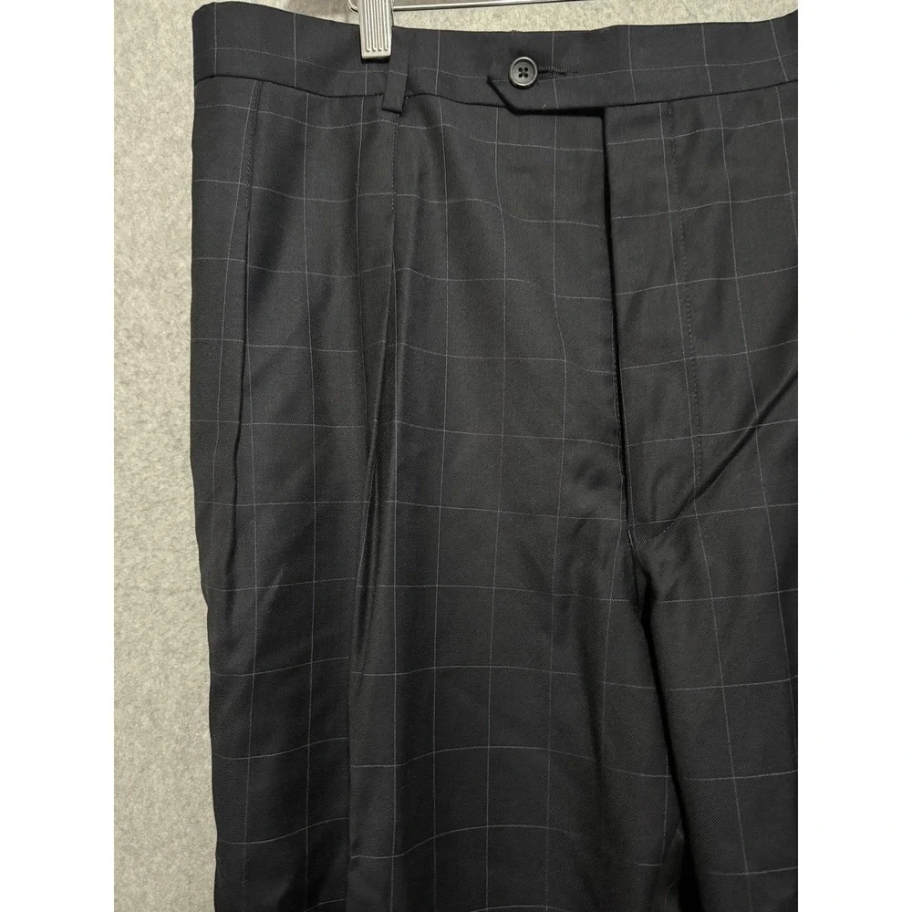 Harold Powell Suit Pants Mens 48 44x32 Black Wool Check Dress Trousers‎